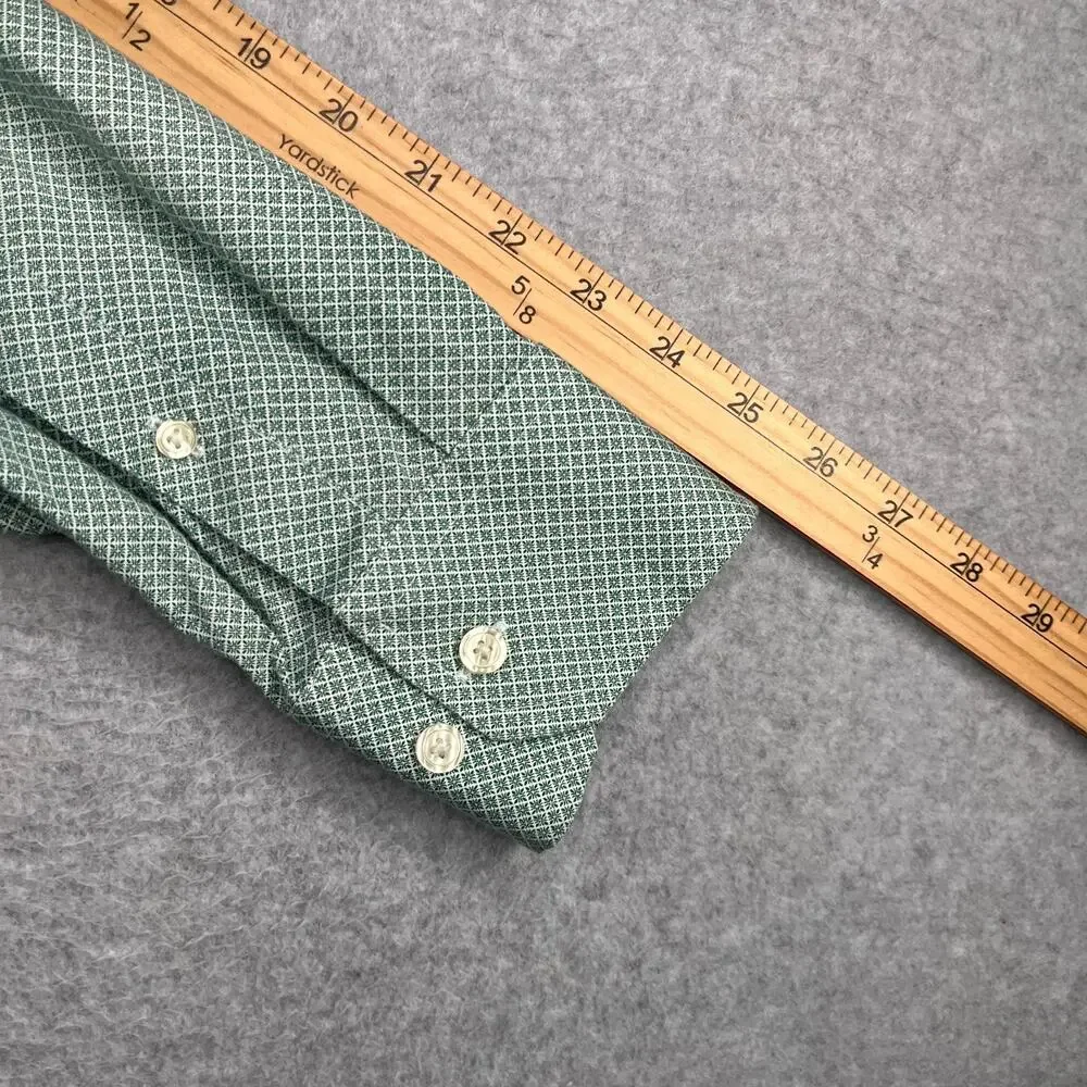 Banana Republic Non Iron Slim Shirt Green Diamond Print Button Up Long Sleeve L